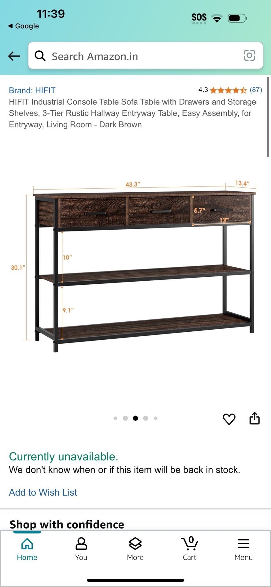 HIFIT Industrial Console Table Sofa Table with Drawers and Storage Shelves, 3-Tier Rustic Hallway Entryway Table, Easy Assembly, for Entryway, Living