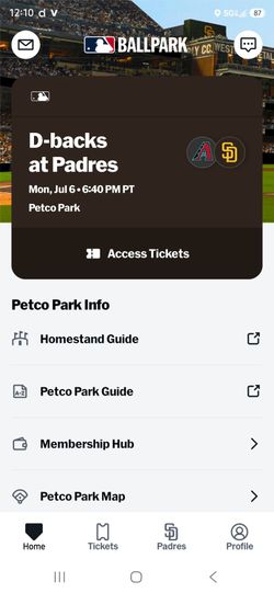 Padres vs Dback 7/6/26 $25 each x2 tickets