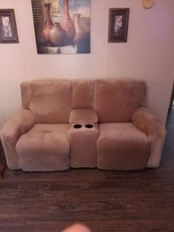 Beige recliner sofa and love seat