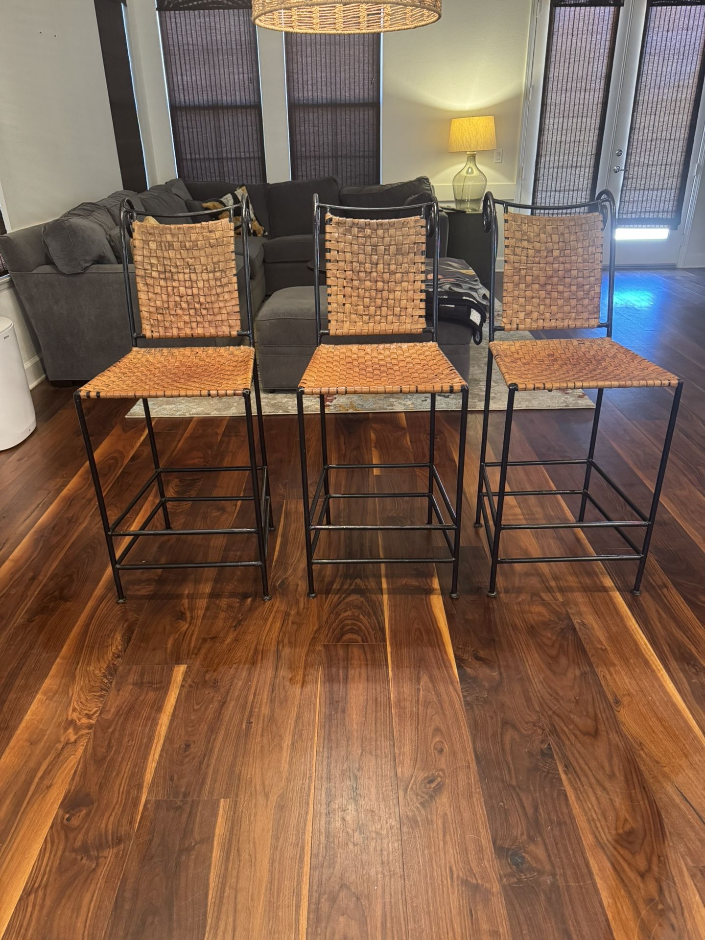 Bar stools (3) Iron & Leather