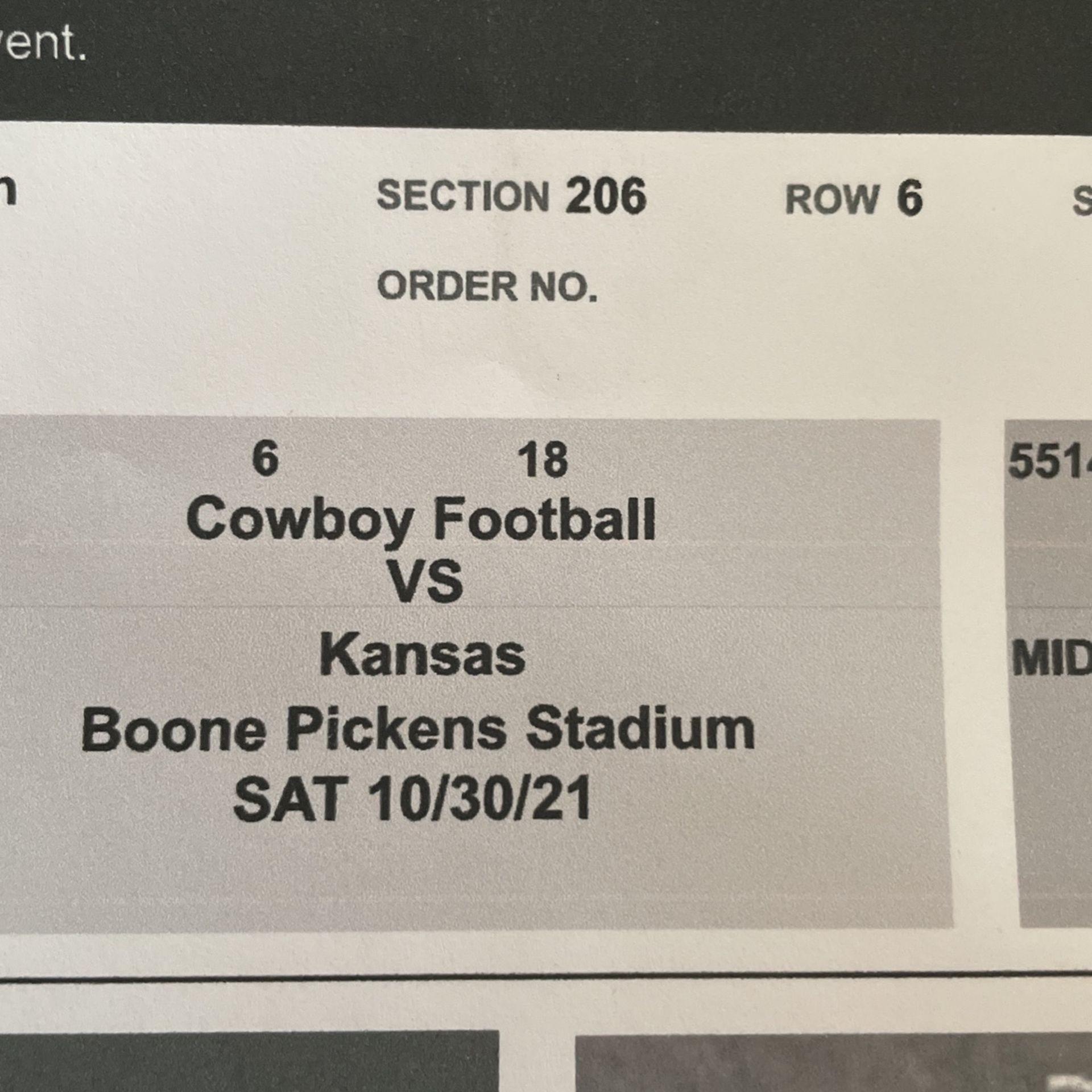 Oklahoma State OSU Cowboys vs KU Jayhawks Football Tickets 40 Yard Line - Homecoming 