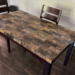 Dining Table with Faux Marble Top + 2 Chairs – $100 OBO
