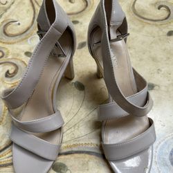 Calvin Klein Nude Patent Strappy Heels – Size 8, 5” Block Heel Sandals