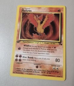 Moltres Basic Pokemon Card 70 HP 27/62 1st Edition 