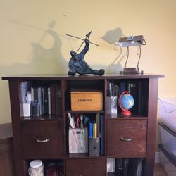 Dark Wood 9-Cube Storage Cabinet with 3 Drawers