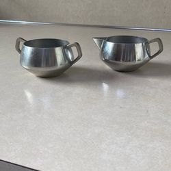 Pewter sugar and cream serving