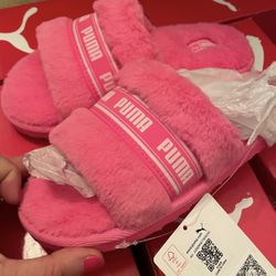 New Pink Puma Fluff Slides 