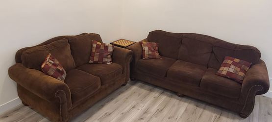 Matching Brown Couch Set (3 Seat + 2 Seat) - Comfortable Living Room Set