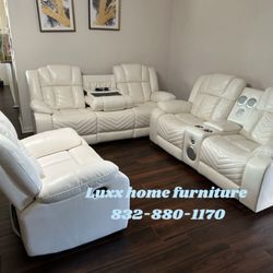 Brand New 3 Pieces Reclining White Bluetooth Speaker 🔊 Financing Available 