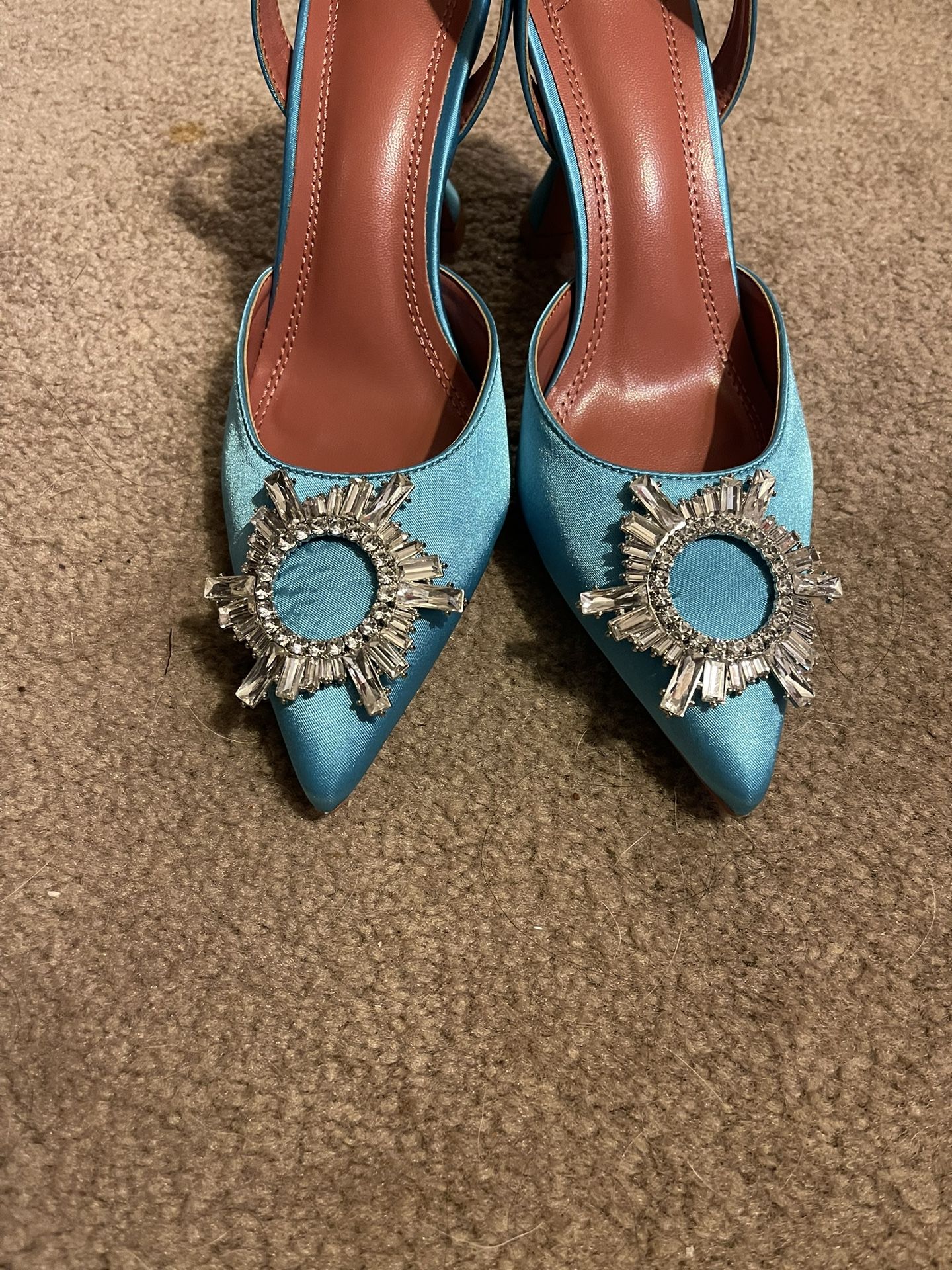 Blue Crystal Satin Sling Backs 