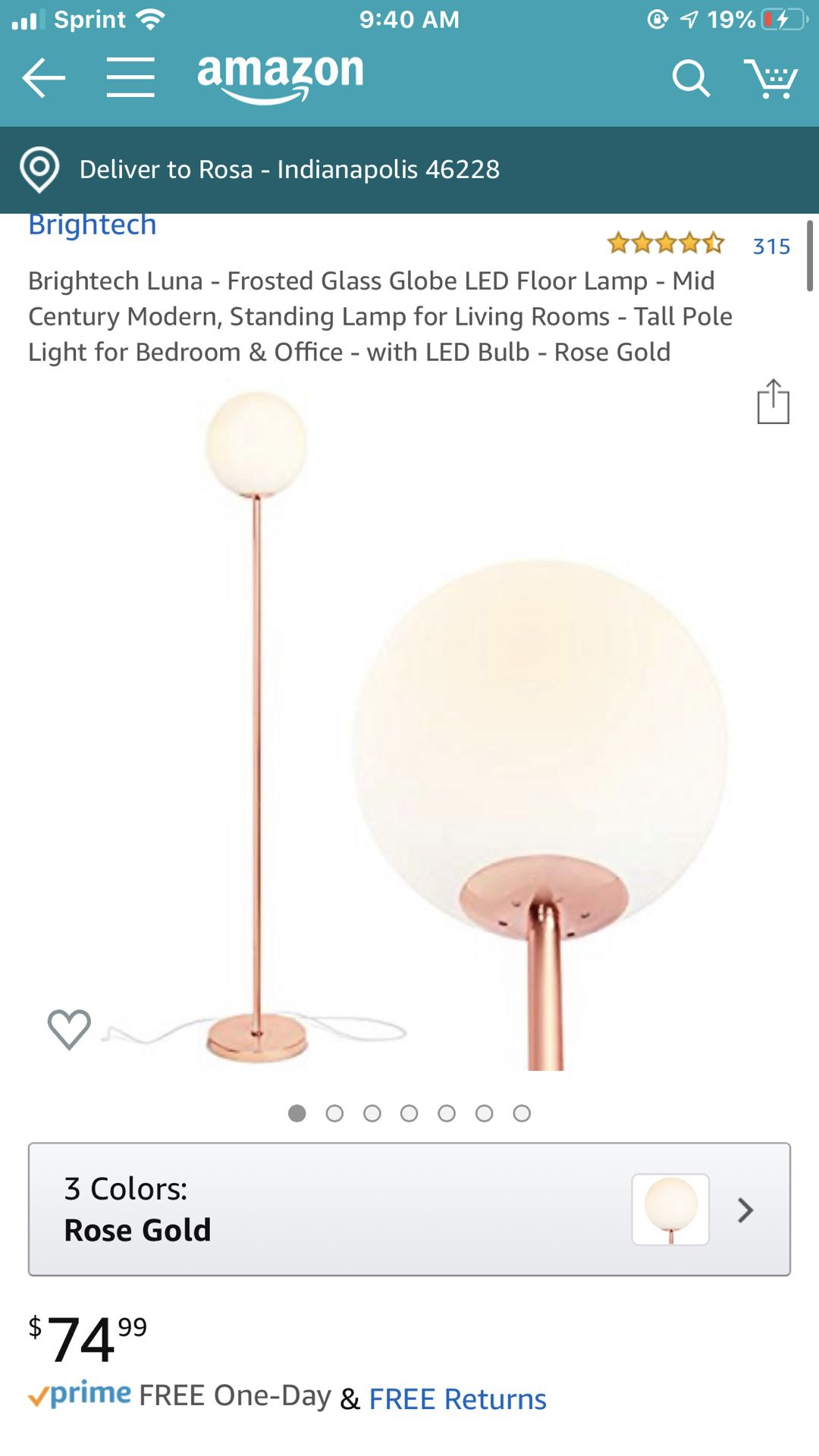 Brightech Luna - Frosted Glass Globe LED Floor Lamp - Mid Century Modern, Standing Lamp w LED bulb