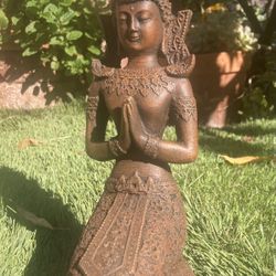 Kneeling Buddha Statue 10.5”/ brown acid wash stone concrete, Spiritual, Yoga, Home Decor, Garden