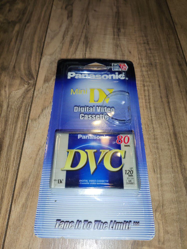 Panasonic Mini-DV 120min Blank Tape Digital Video Cassette. Packaging has some wear from age and storage. Sold as is.

