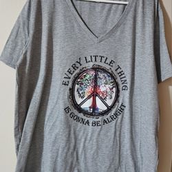 2XL V-Neck Tee with  Graphic & Every Little Thing Is Gonna Be Alright' Quote