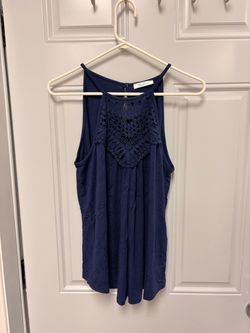 Navy Blue Sleeveless Top with Crochet Detail
