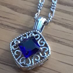 Vintage necklace. Sterling pendant with blue stone and Sterling necklace 18 inch.  