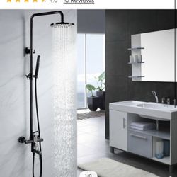 Single Handle Black Nickel Exposed Rain Shower System&Tub Filler Spout Adjustable Height