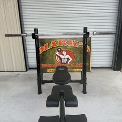MARCYPRO  weight bench & cap 45Lb Olympic barbell 7ft $190