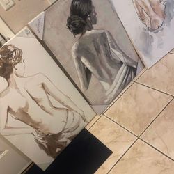 Set Of 3 White Gray Gold Feminine Wall Art Home Decor