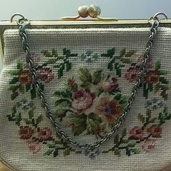 Vintage French 1930's Petit Bag Vintage Floral Tapestry Needle Point