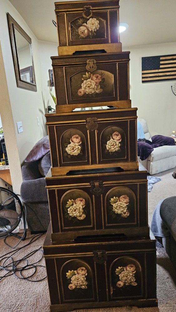 Tole painted Rose design Storage Chests