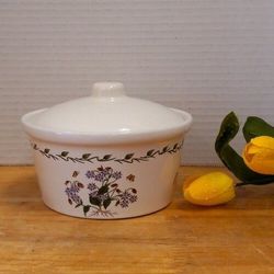 Vintage Lilian Vernon Botanic Garden Ceramic Jar: Farmhouse Trinket Dish butter jam storage bowl