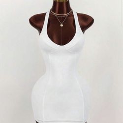 White Sexy Racer Back Dress Double Lined 