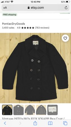 Men’s Fox Knapp Pea Coat. Available