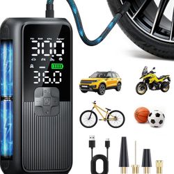 Brandnew Tire Inflator Portable Air Compressor, Electric Air Pump for Car, Motorcycle, Bike, Balls with Tires Pressure Gauge, 150PSI Air Compressor Po