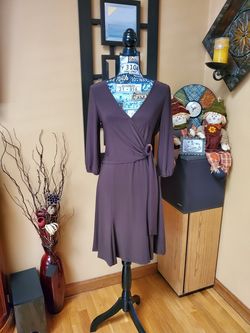 ADRIANA PAPELL PETITE BROWN 3/4 SLEEVE FIT & FLARE DRESS!