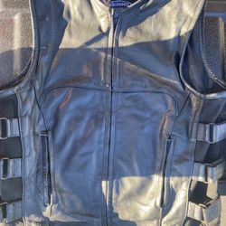 Xelement Creeper' Black, Triple Strap Design Leather Motorcycle Vest