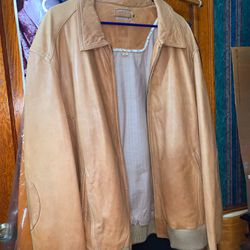 Wilsons Leather Jacket Men 2XLarge Tan Leather Soft Distressed Bomber Zip Casual