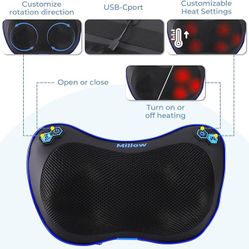 New Sealed* Cordless Massage Pillow with Adjustable Heat – Shiatsu Back and Neck Support Pillow Deep Tissue Electric Massage– Ideal for Home, Car, Cha