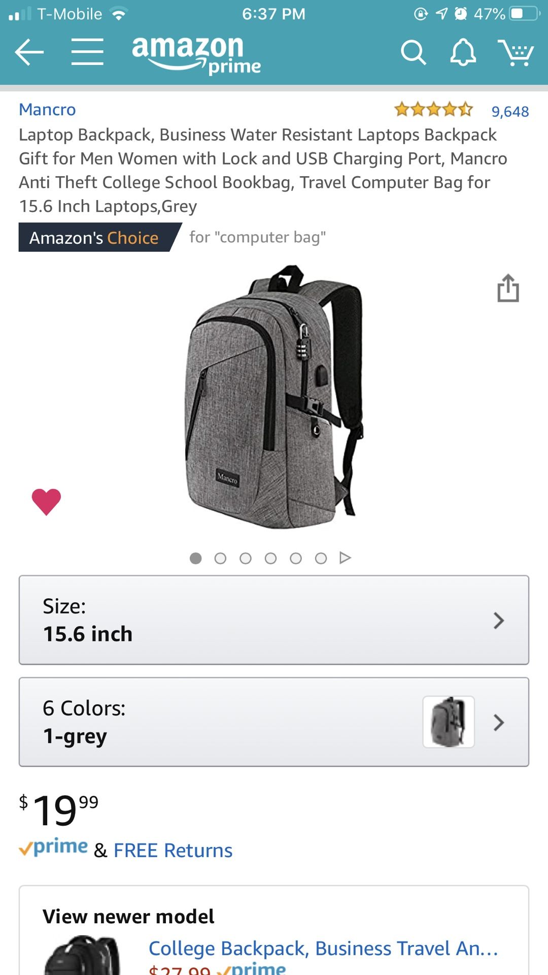 Grey Laptop Backpack