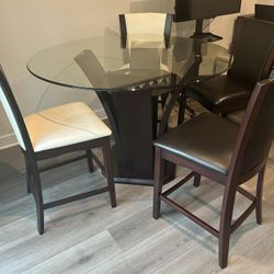Modern Glass Top Bar Height Dining Set With 4 Chairs