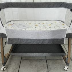 3 In 1 Baby Bassinet, Bedside Bassinet For Baby, Rocking Bassinet With Comfy Mattress And Wheels, 6 Height Adjustable Easy Folding Portable Bedside Cr