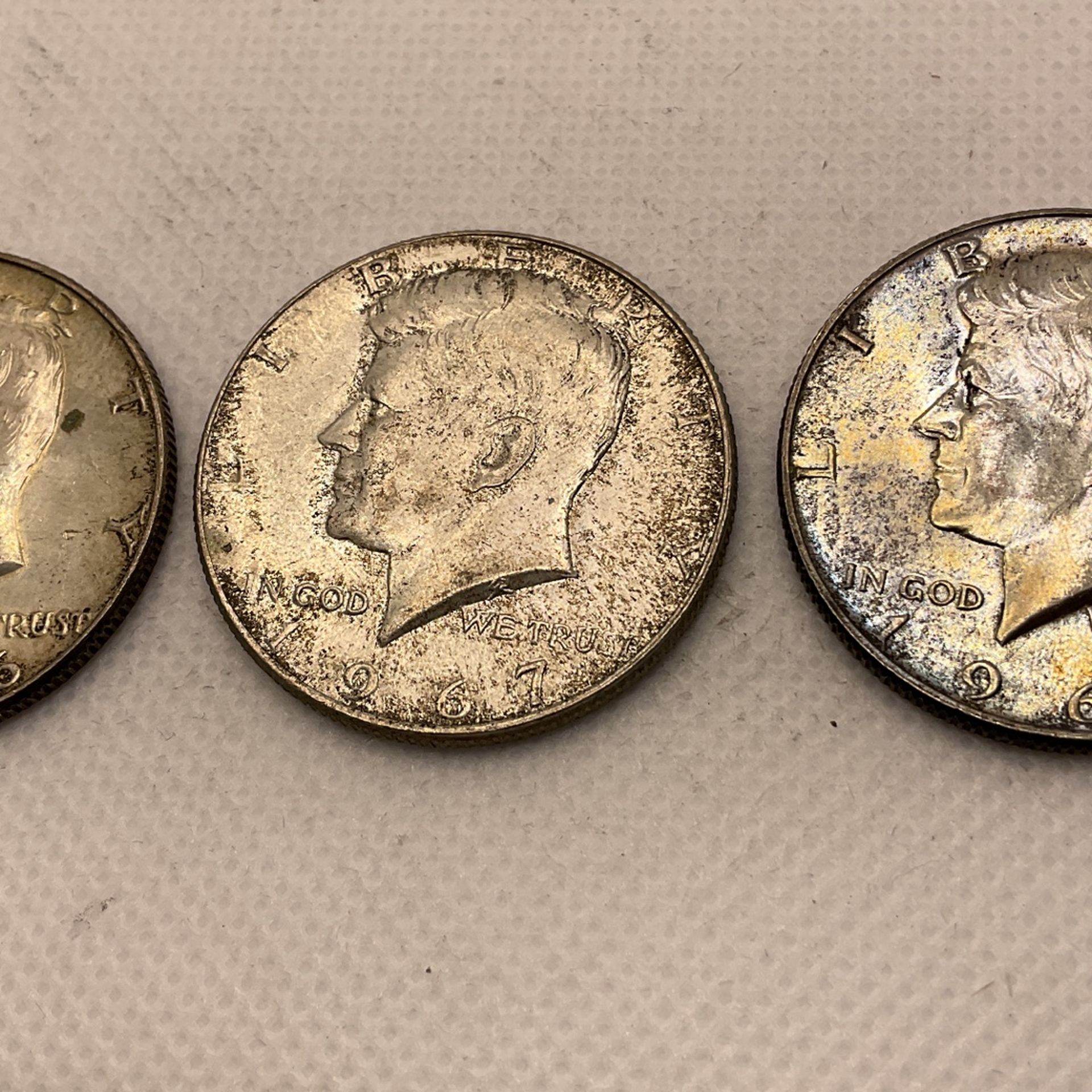 3 X KENNEDY HALF DOLLARS 2 1967 And 1 1966 40% Silver
