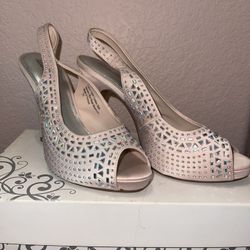 Lulu Townsend Pink Silver Open Toe Pumps Size 7