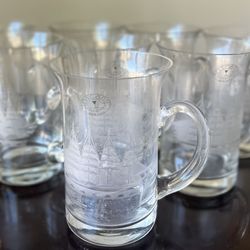 New Boxed 4 Pieces Clipper Ship By Toscany Pitcher Etched Glasses