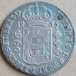 🇧🇷 Rare1816 BRAZIL 960 REIS SILVER DOLLAR-SIZED CROWN
(struck over a colonial 1803 8 Reales)