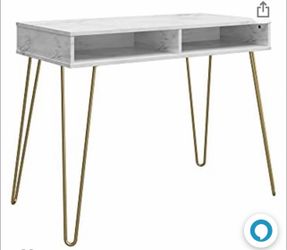 Novogratz White Marble Computer Desk with Gold Hairpin Legs