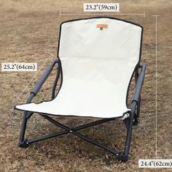 Brand New Low Beach Chairs with Carry Bag, Camping Chair with Padded Armrests, Lightweight Folding Chairs for Camping, Hiking, Backpacking, Picnicking