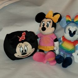 LOT OF 3  Disney Minnie Mouse Plush Doll Stuffed Set 