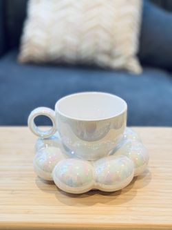 Mug with cloud bubble coaster plate iridescent shiny metallic tea cup set for coffee espresso BRAND NEW