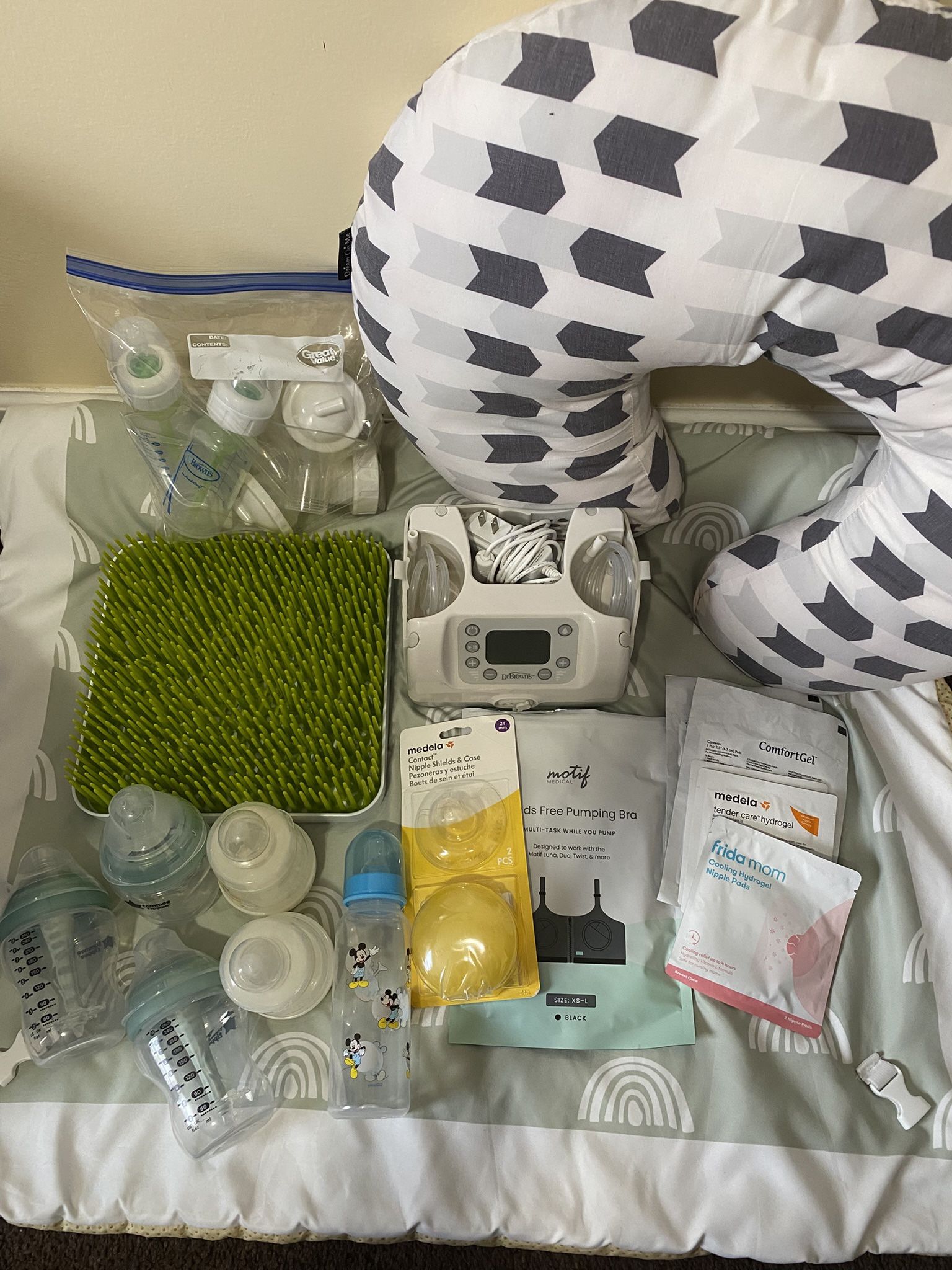 Nursing Pillow, Tub, Bottles & Pump