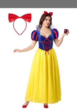 Spooktacular Creations Snow white Princess Costume For Women, Adult Princess Halloween Costume With Headwear Deluxe Outfit For Birthday Cosplay Pa