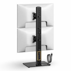 Powered Vertical Dual Monitor Stand 17–32″ with Outlets & USB