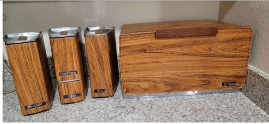 5pc faux wood kitchen canisters bread box storage containers set