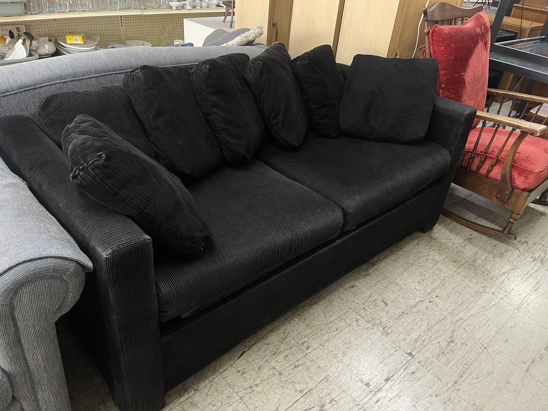 BEAUTIFUL SENIOR OWNED BLACK CORDUROY SOFA BED COUCH VINTAGE CLEA SPOTLESS FROM WESTWOOD