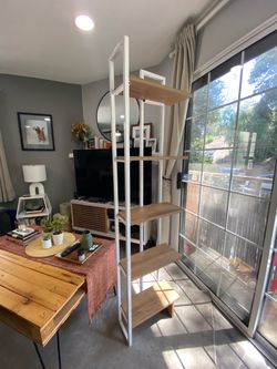 White Metal & Wood Shelf Corner Bookcase